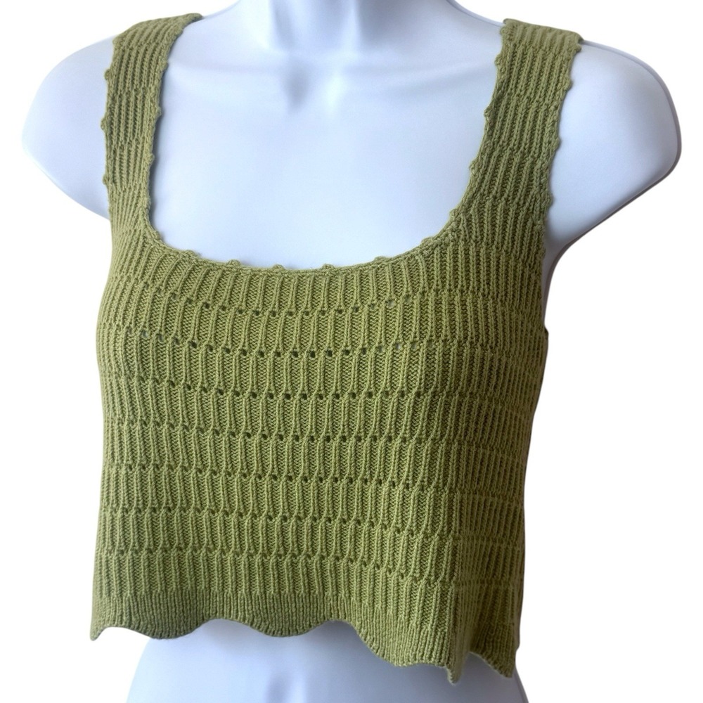 Le Lis Green Crochet Scallop Hem Crop Tank Summer Festival Travel Feminine S - Picture 3 of 11